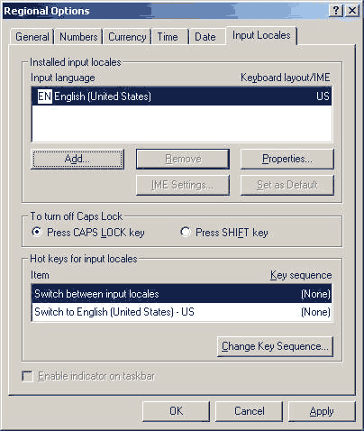 Add Input Locale Dialog Box in Windows 2000